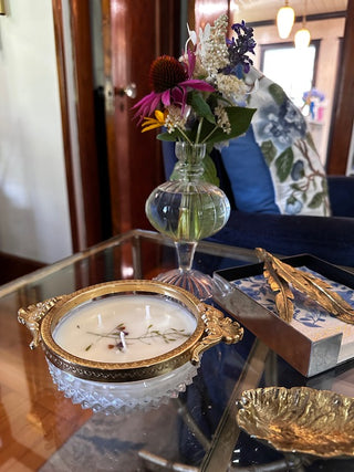 French Crystal Antique Vessel with Lavender Scented Candle