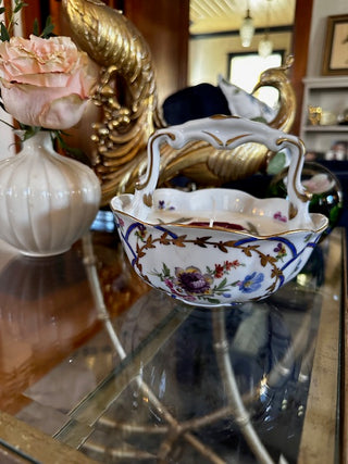 Lavender Scented Candle in Antique Porcelain Floral Vessel with Handle