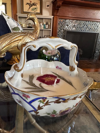 Lavender Scented Candle in Antique Porcelain Floral Vessel with Handle