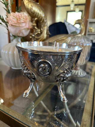 Lavender Scented Candle in Antique Silver-Plated Medallion Footed Vessel