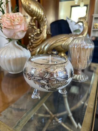 Lavender Scented Candle in Antique Silver on Glass Footed  Vessel