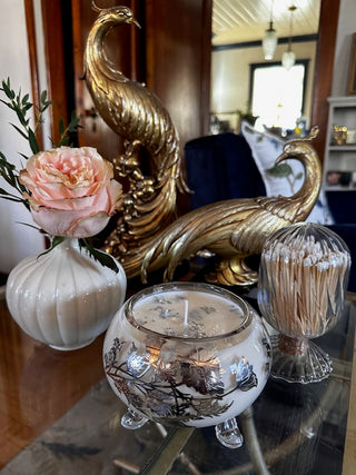 Lavender Scented Candle in Antique Silver on Glass Footed  Vessel