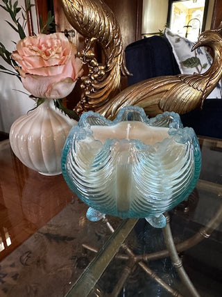 Lavender Scented Candle in 1930s Fenton Wave Vessel with Feet
