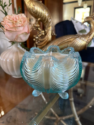Lavender Scented Candle in 1930s Fenton Wave Vessel with Feet